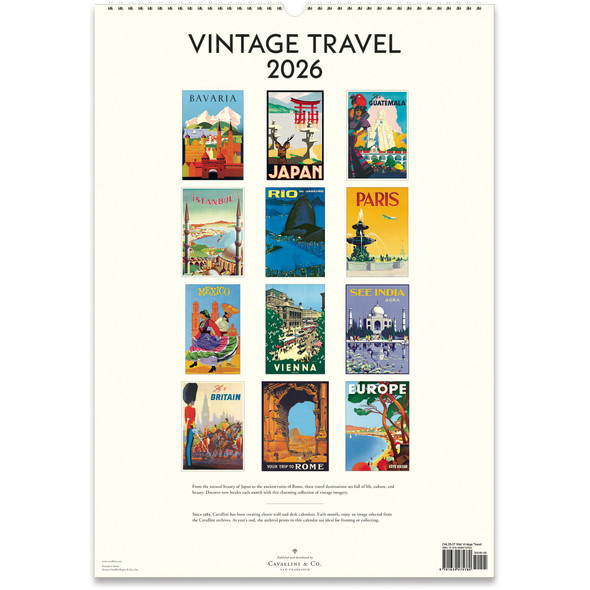 Cavallini 2026 Wall Calendar, Vintage Travel