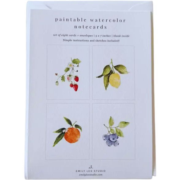 Paintable Watercolor Notecards, Fruits