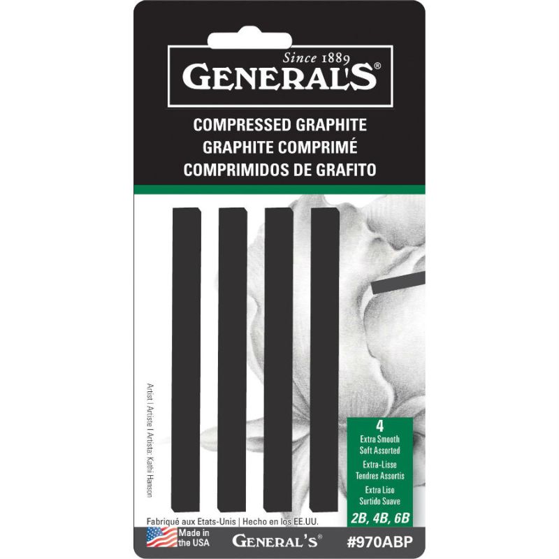 Kimberly Non-Toxic Compressed Graphite Stick, Assorted Tip, Black - 4 pack