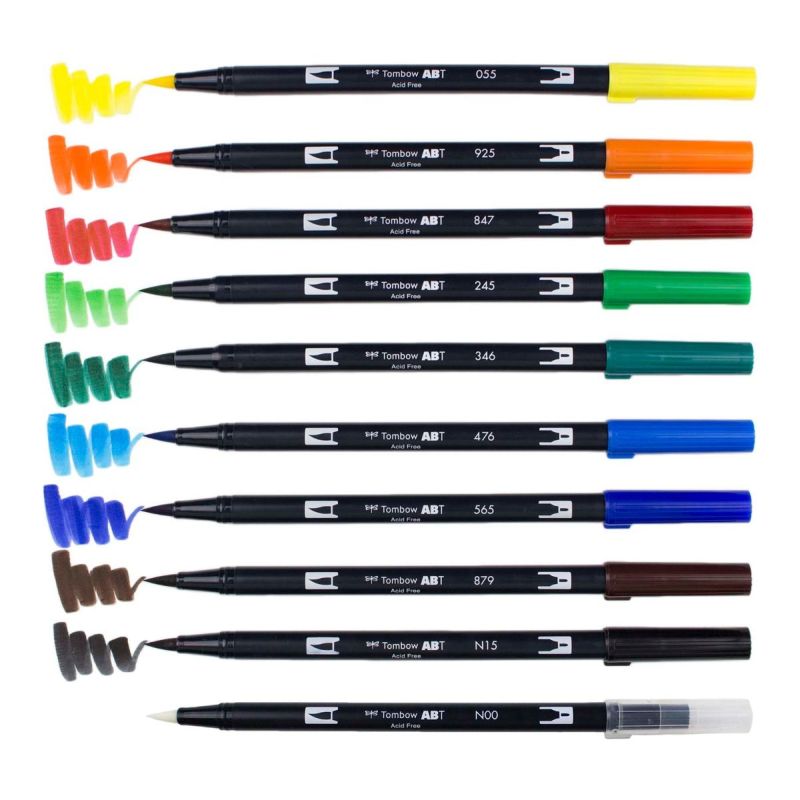 Dual Brush Pen Art Markers, Primary, 10-Pack by Tombow