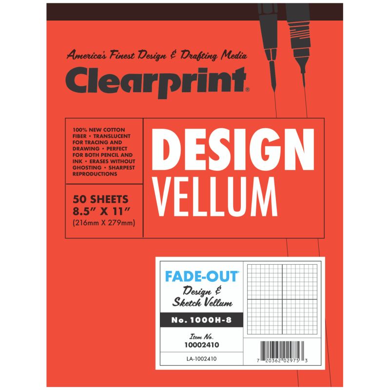 Clearprint 1000H-8 16lb Vellum Sheets 8×8 Grid (Individual)