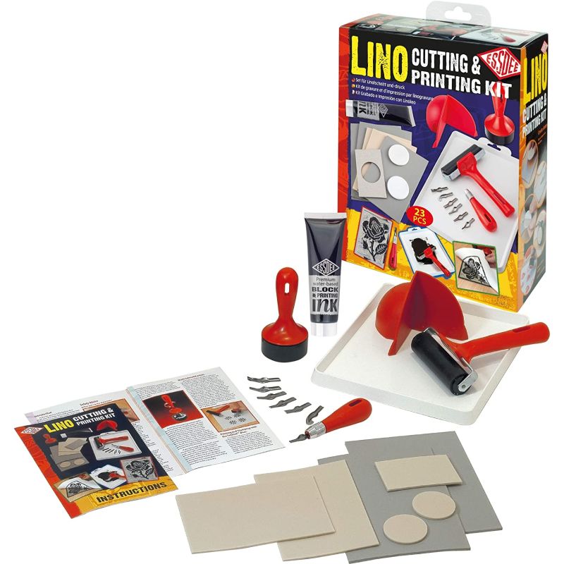  ESSDEE Block Printing Essentials Kit Includes 2 Ink Rollers, 3  Lino Cutters, Lino Handle, Printing Ink and Carving Block, Used in Art,  Craft and Carving Stamps