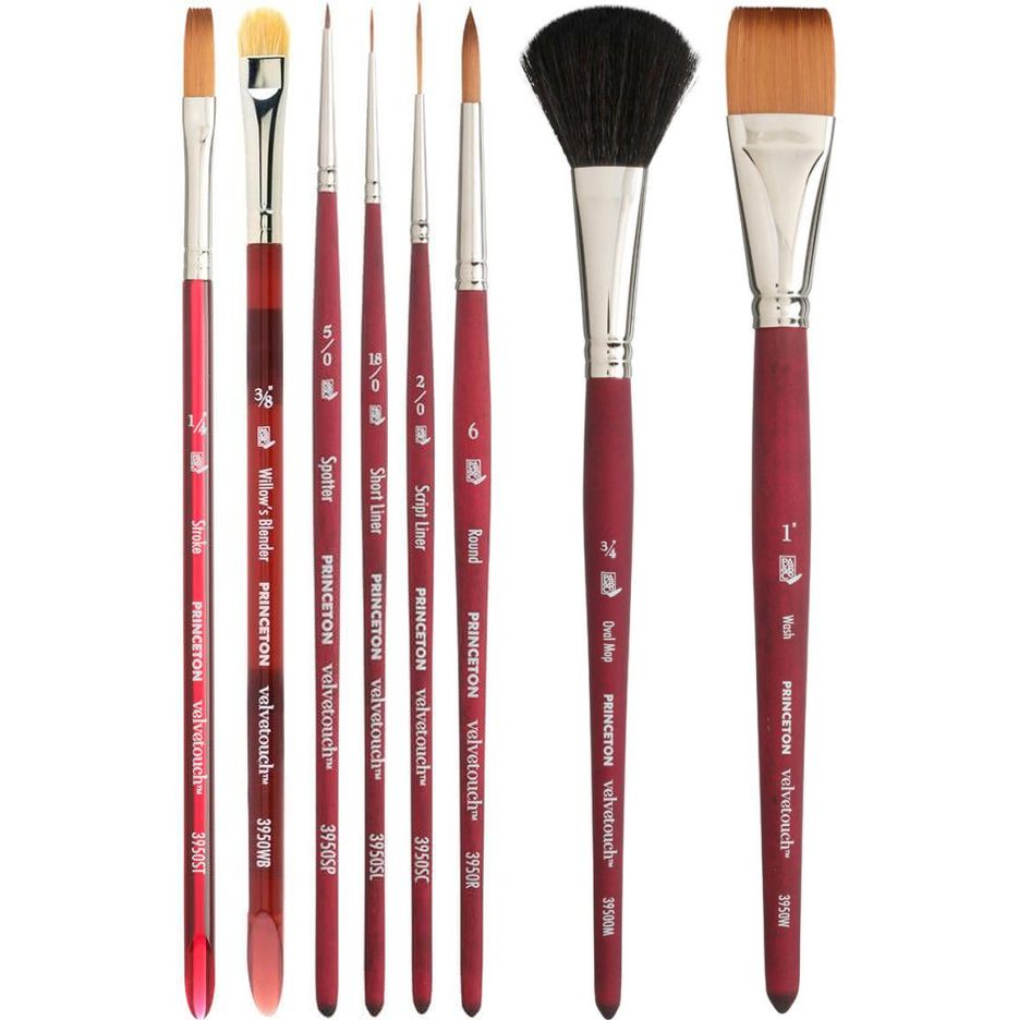 Princeton Velvetouch, Series 3950, Paint Brush for Acrylic, Oil and Watercolor, Set of 4