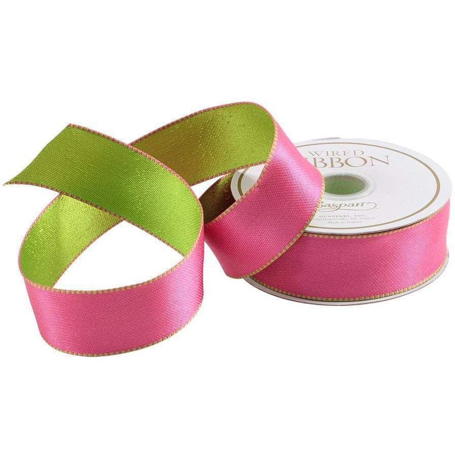 Reversible Satin Ribbons, Pink & Green