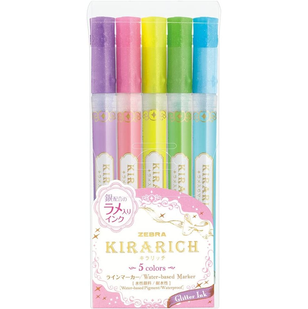 Kirarich Glitter Highlighters, Set of 5 - FLAX art & design