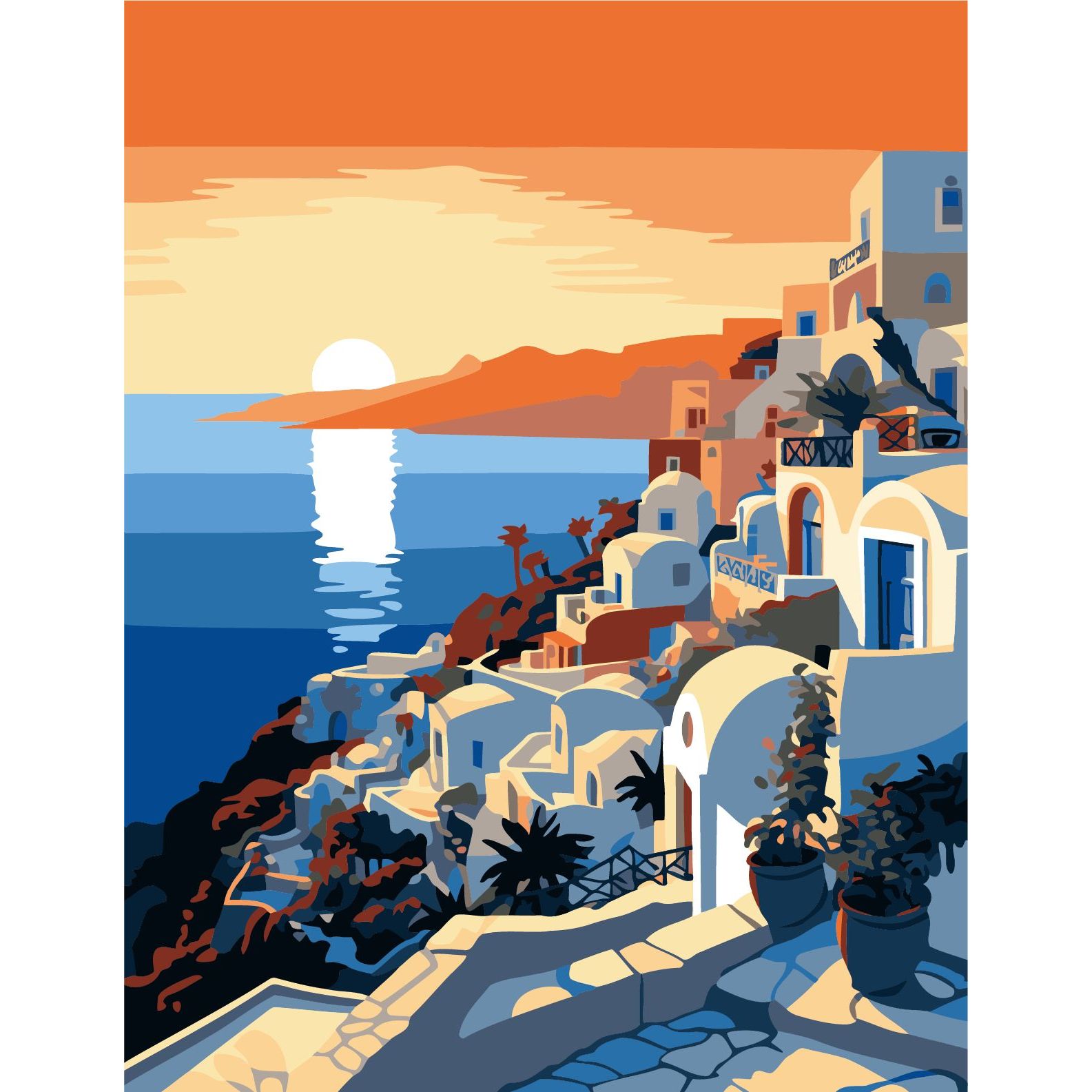 Paint by Numbers Kit, Santorini Sunset FLAX art design