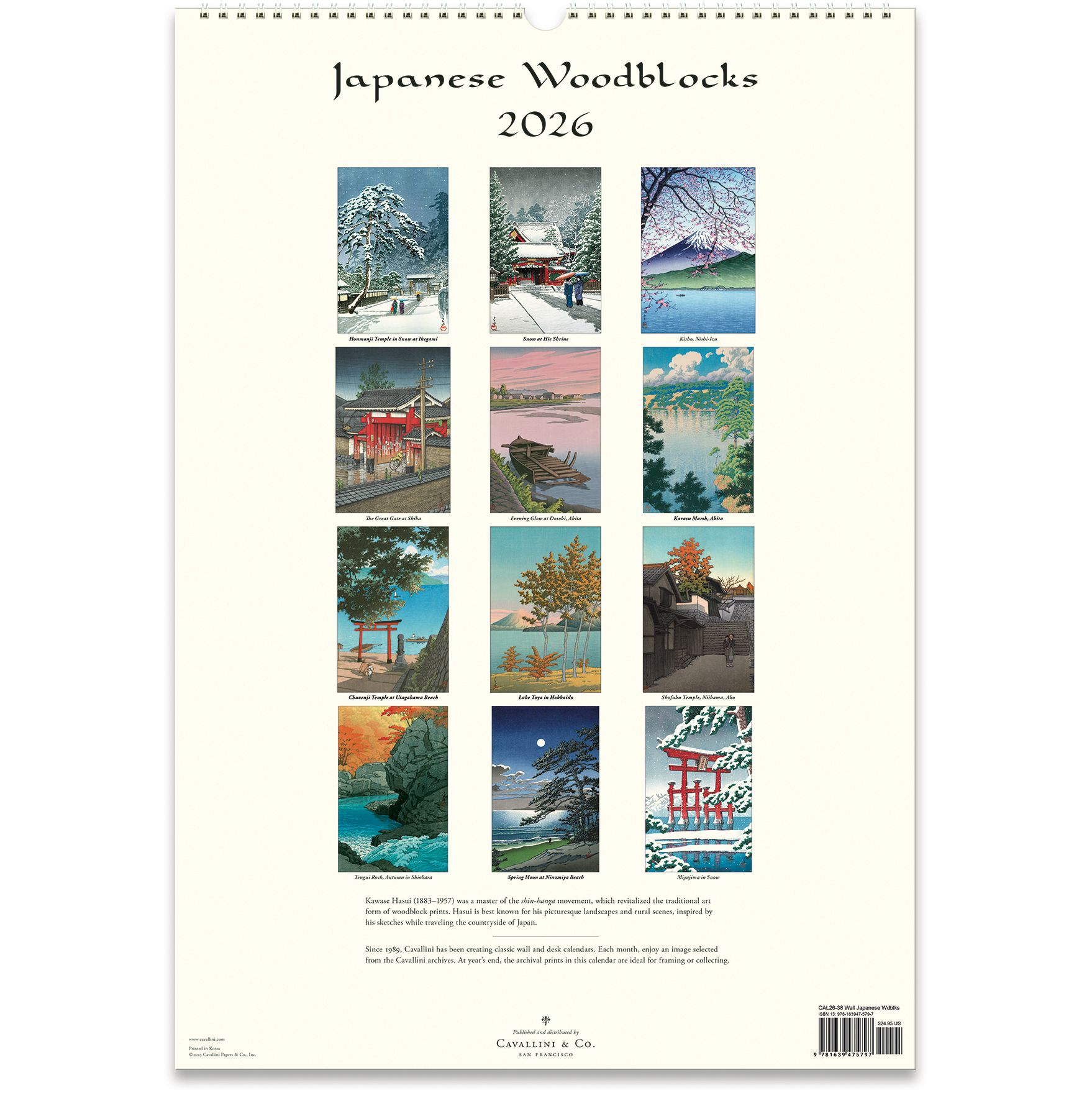 Cavallini 2026 Wall Calendar, Japanese Woodblocks - FLAX art