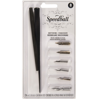 Speedball Sketching Pen Set - 2 Penholders w/ 6 Pen Tips Drawing