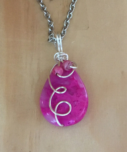 Pink Crazy Lace Agate Wire Wrapped Pendant
