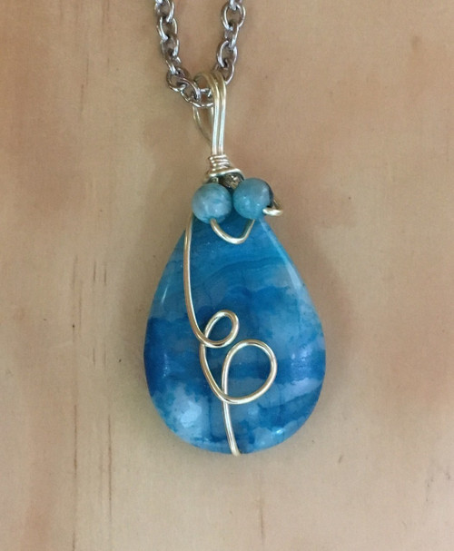 Blue Crazy Lace Agate Wire Wrapped Pendant