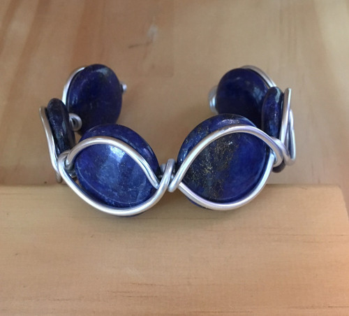Lapis Lazuli Gemstone Jasper Wire Wrapped Cuff Bracelet