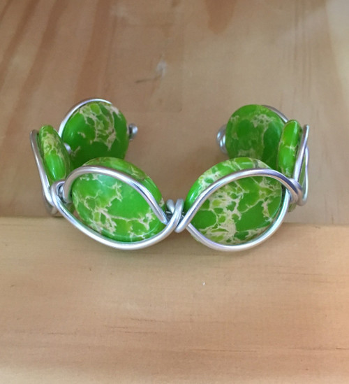 Lime Green Imperial Jasper Wire Wrapped Cuff Bracelet