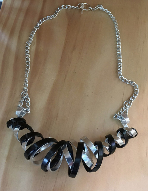 Black and Silver Color Anodized Aluminum twirled necklace