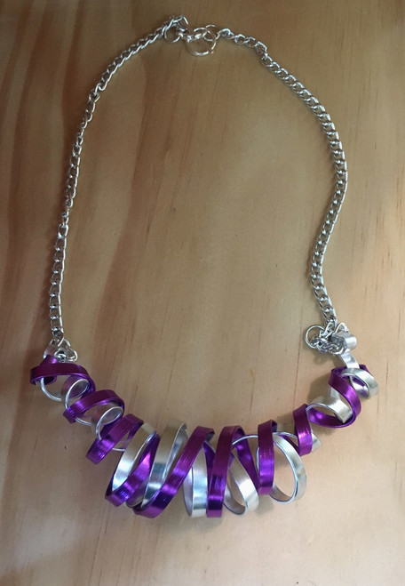 Purple and Silver ColorAnodized Aluminum twirled necklace