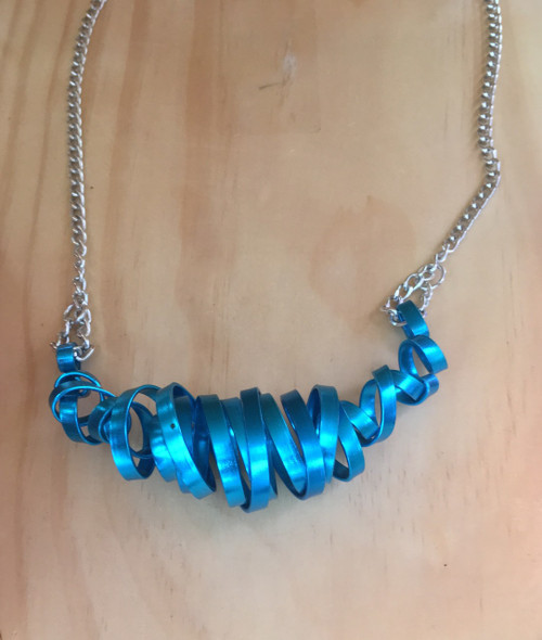 Blue Color Anodized Aluminum twirled necklace