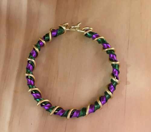 Mardi Gras Color Flat purple and Green with Rd Gold Bracelet