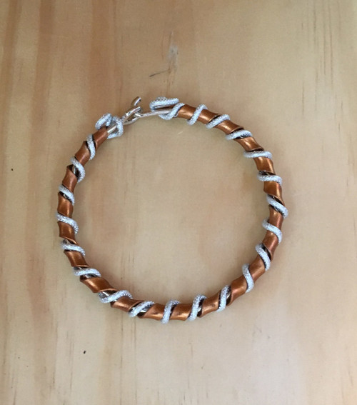Flat Copper Color Wire with Round Silver Color Wire Bracelet