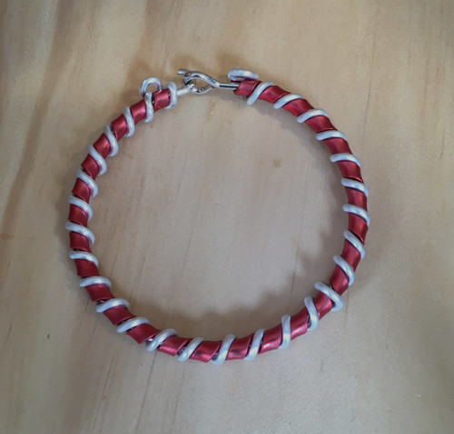 Red Color Flat Wire with Round Silver Color Wire Bracelet