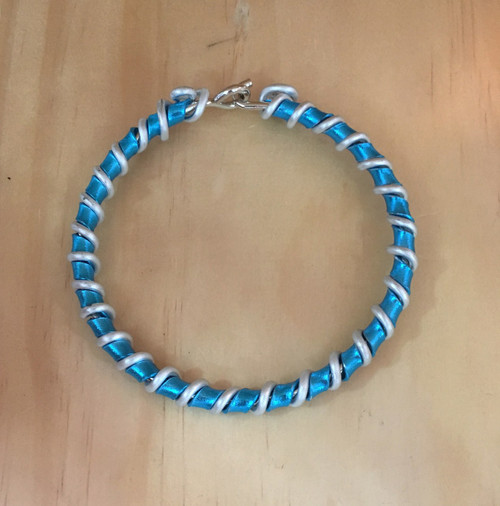 Flat Blue Color and Round Silver Color Wire Bracelet