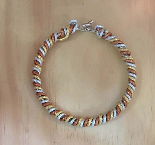 Tri Color Silver Copper Gold Texture Wire Bracelet