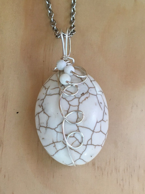 White Magnesite Wire Wrapped Pendant