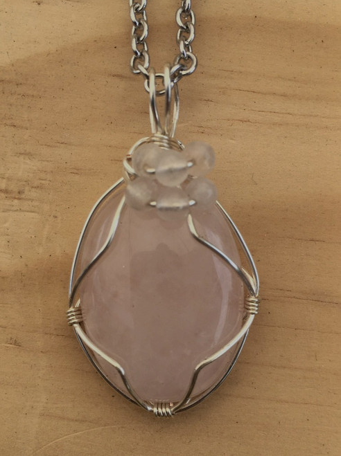 Rose Quartz Cabachon Wire Wrapped Pendant