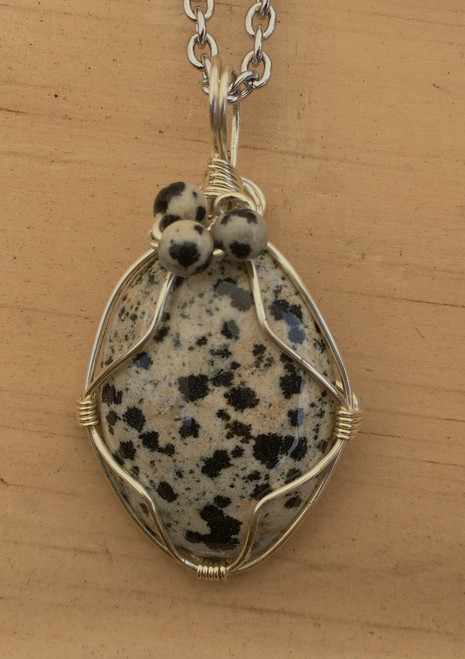 Dalmation Jasper Cabachon Wire Wrapped Pendant