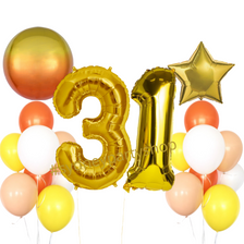 Orange and yellow orbz and foils balloons