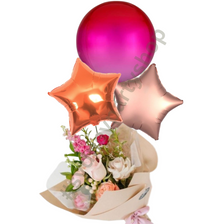 Hombre Balloon bouquet with fresh flowers Hombre Balloon bouquet with fresh flowers