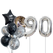 Silver and Black Orbs Birthday Balloon Bouquet 