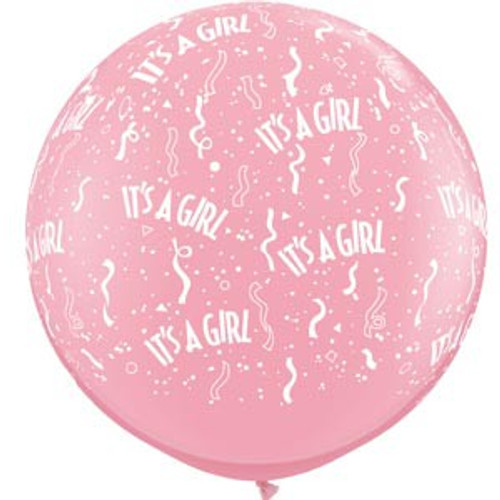 Large Its A Girl Pink 90cm Latex Balloon Inflated on weight
