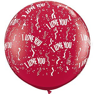Large I Love You Red 90cm Latex Balloon Inflated On Weight