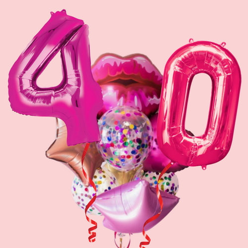 Kiss and party balloon bouquet