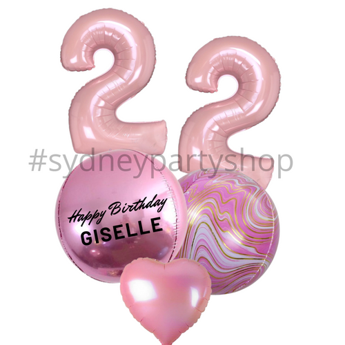Personalised Pastel Pink Orb balloon bouquet