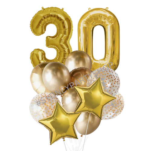Gold balloon bouquet with Number 