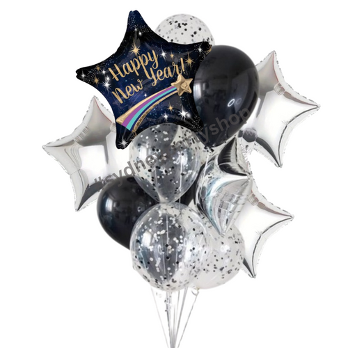 Black and Silver New Year Balloon Bouquet