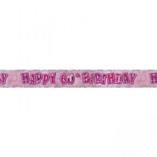 Pink Glitz 60th Birthday 12ft Foil Prism Banner