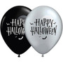 Halloween Moon  Bats Onyx Black  Silver Latex Balloon