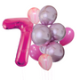 Pink orbz and marble balloon bouquet with number