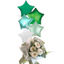 Fresh flowers and Green balloon bouquet 