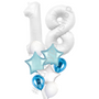 Blue and white balloon bouquet with numbers