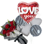Love You balloon bouquet with flowers