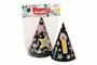 HATS CONE BLACK PRINTED WITH GLITTER PACK 6