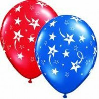 28cm Shooting Stars & Stars Around Ruby Red & Sapphire Blue Assorted Latex Balloon Pack of 50 - BULK