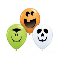 12cm Halloween Face Assortment Lime Green, Orange & White Latex Balloons Pack of 100
