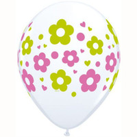 Daisies Dots and Hearts Lime Green and Pink Latex Balloon Pk 50