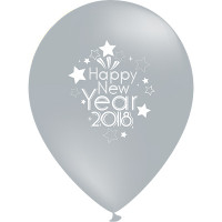 Happy New Year 2018 Silver Latex Balloons Pack of 25