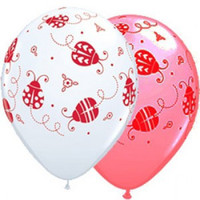 Ladybugs Standard White and Rose Latex Balloon Pk 50