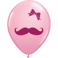 Moustache and  Ribbon Pink Latex Balloon Pk 25