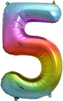 Rainbow Number 5 Five Foil Balloon